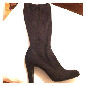Tahari Black Below the Knee Zip up Heeled Boots